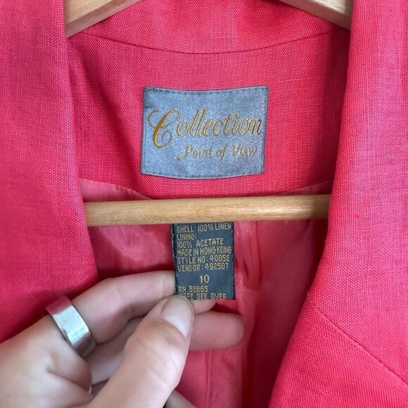 COLLECTION POINT OF VIEW PINK LINEN BLAZER VINTAGE SIZE 10 - Picture 4 of 5